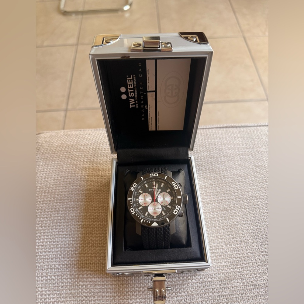 TW Steel Oversized Chronograph Watch Black Silicone Strap 45mm
